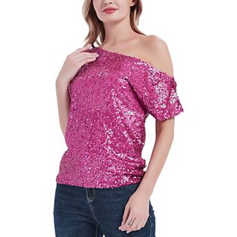 Women's One Shoulder Cap Sleeve Sequin Party Top