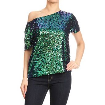 Women's One Shoulder Cap Sleeve Sequin Party Top