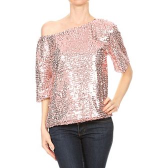 Women's One Shoulder Cap Sleeve Sequin Party Top