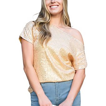 Women's One Shoulder Cap Sleeve Sequin Party Top
