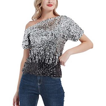 Women's One Shoulder Cap Sleeve Sequin Party Top