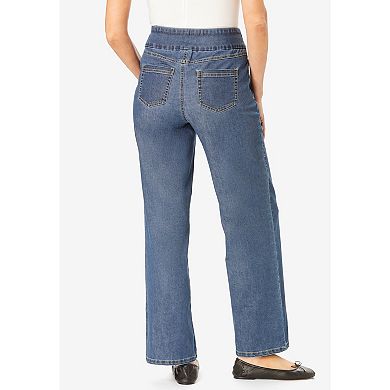 Woman Within Plus Size Flex-Fit Pull-On Wide-Leg Denim Jean