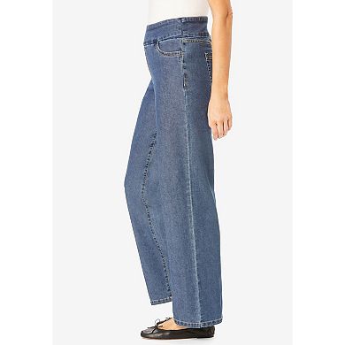 Woman Within Plus Size Flex Pull-On Wide-Leg Denim Jean