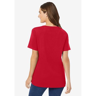 Woman Within Plus Size Perfect Short-Sleeve V-Neck Tee