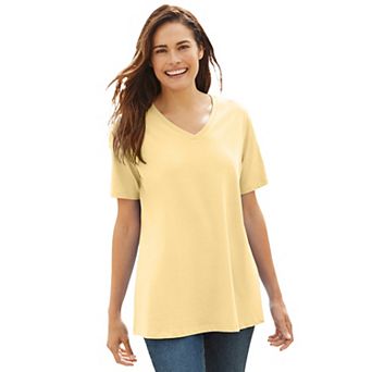 Woman Within Plus Size Perfect Short-Sleeve V-Neck Tee