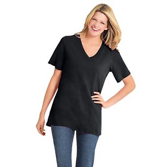 Woman Within Plus Size Perfect Short-Sleeve V-Neck Tee