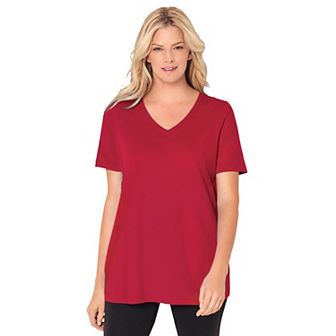 Woman Within Plus Size Perfect Short-Sleeve V-Neck Tee