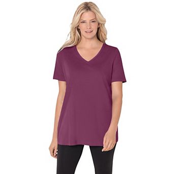 Woman Within Plus Size Perfect Short-Sleeve V-Neck Tee