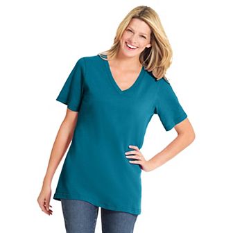Woman Within Plus Size Perfect Short-Sleeve V-Neck Tee