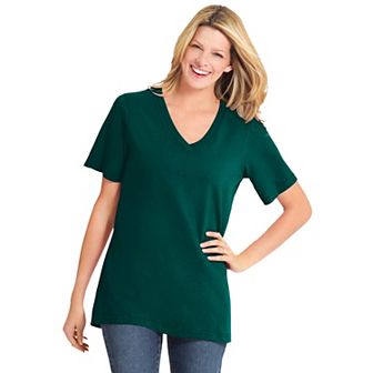 Woman Within Plus Size Perfect Short-Sleeve V-Neck Tee