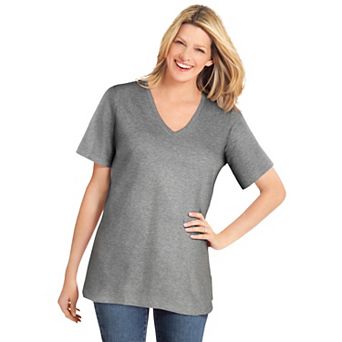 Woman Within Plus Size Perfect Short-Sleeve V-Neck Tee