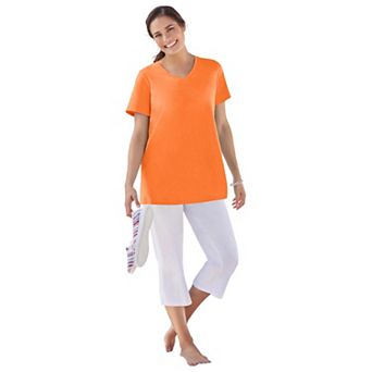 Woman Within Plus Size Perfect Short-Sleeve V-Neck Tee