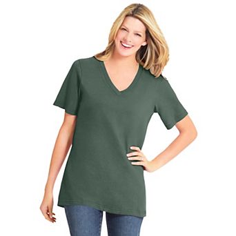 Woman Within Plus Size Perfect Short-Sleeve V-Neck Tee