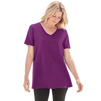 Woman Within Plus Size Perfect Short-Sleeve V-Neck Tee