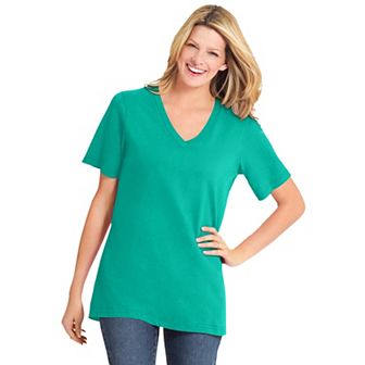 Woman Within Plus Size Perfect Short-Sleeve V-Neck Tee