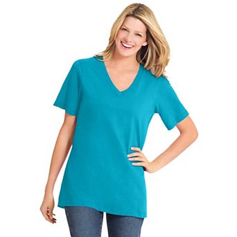 Woman Within Plus Size Perfect Short-Sleeve V-Neck Tee