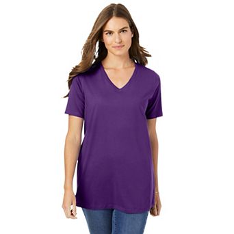 Woman Within Plus Size Perfect Short-Sleeve V-Neck Tee