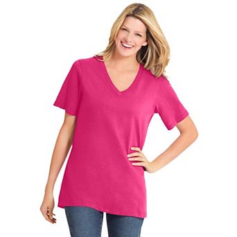 Woman Within Plus Size Perfect Short-Sleeve V-Neck Tee