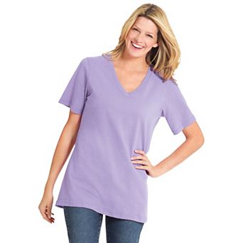 Woman Within Plus Size Perfect Short-Sleeve V-Neck Tee