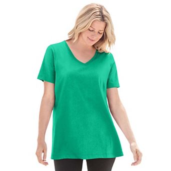 Woman Within Plus Size Perfect Short-Sleeve V-Neck Tee