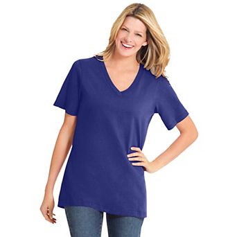Woman Within Plus Size Perfect Short-Sleeve V-Neck Tee