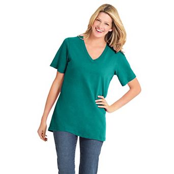 Woman Within Plus Size Perfect Short-Sleeve V-Neck Tee