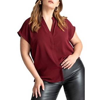 ELOQUII Women's Plus Size Notch Collar Blouse