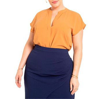 ELOQUII Women's Plus Size Short-Sleeve Notch Collar Blouse