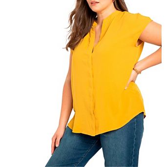ELOQUII Women's Plus Size Notch Collar Blouse