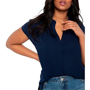 ELOQUII Women's Plus Size Short-Sleeve Notch Collar Blouse