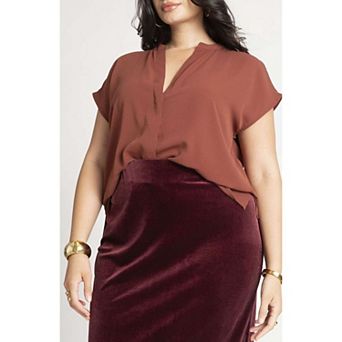 ELOQUII Women's Plus Size Short-Sleeve Notch Collar Blouse