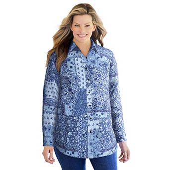 Woman Within Plus Size Petite Perfect Long Sleeve Shirt