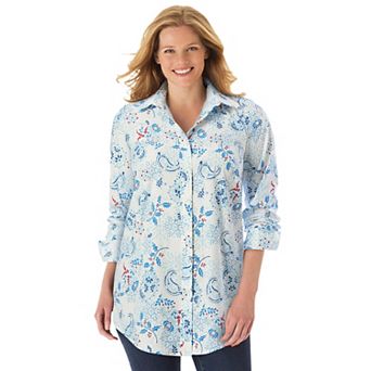 Woman Within Plus Size Petite Perfect Long Sleeve Shirt