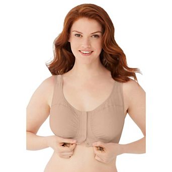 Comfort Choice Women's Plus Size Wireless Cotton Snap Front Bra