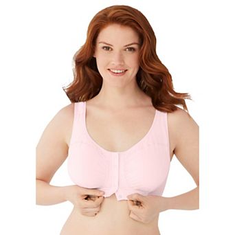 Comfort Choice Women's Plus Size Wireless Cotton Snap Front Bra