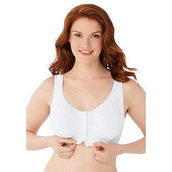 Comfort Choice Women's Plus Size Wireless Cotton Snap Front Bra