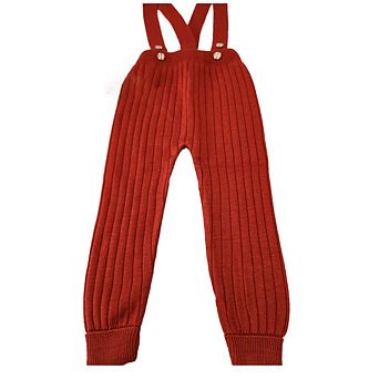 Toddler Knit Pants With Suspenders Rolled Leg Cuff Detailing - Comfortable Pull On Pants