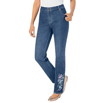 Woman Within Plus Size Tall Straight-Leg Stretch Denim Five-Pocket Jeans