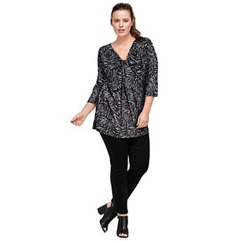 ellos Plus Size Stretch Knit V-Neck 3/4 Sleeve Knot Front Tunic