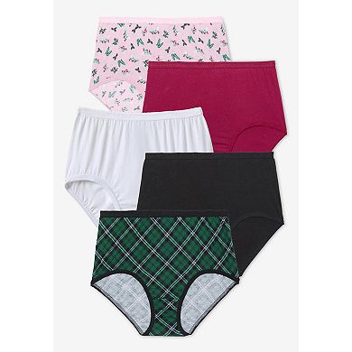 Comfort Choice Plus Size 5-Pack Tag-Free Full Coverage Cotton Brief