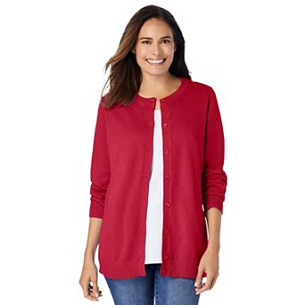 Woman Within Plus Size Perfect Long-Sleeve Cardigan Sweater