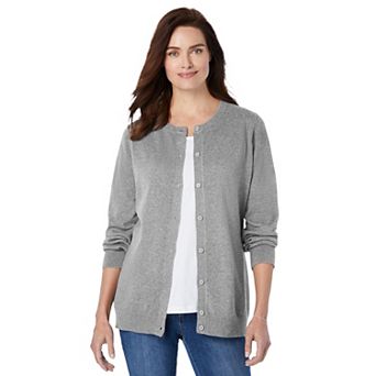 Woman Within Plus Size Perfect Long-Sleeve Cardigan