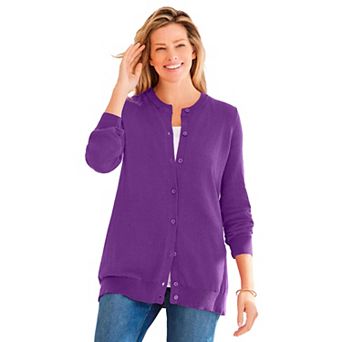 Woman Within Plus Size Perfect Long-Sleeve Cardigan