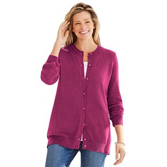 Woman Within Plus Size Perfect Long-Sleeve Cardigan