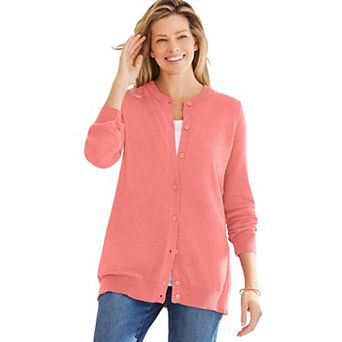 Woman Within Plus Size Perfect Long-Sleeve Cardigan