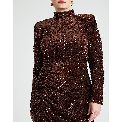 ELOQUII Women's Plus Size Ruched Sequin Dress
