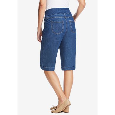 Woman Within Plus Size Pull-On Elastic-Waist Stretch Denim Jeans Shorts