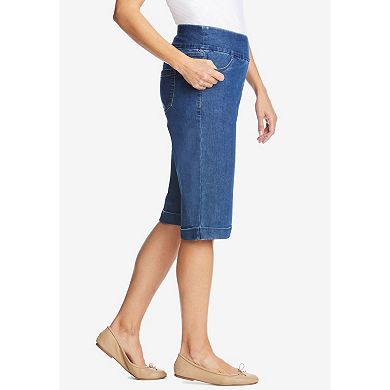 Woman Within Plus Size Pull-On Flex Elastic-Waist Stretch Denim Jeans Shorts