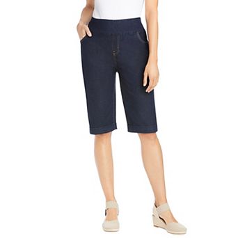 Woman Within Plus Size Pull-On Elastic-Waist Stretch Denim Jeans Shorts
