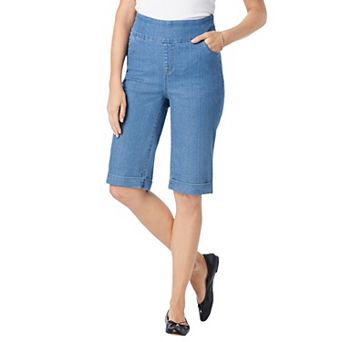 Woman Within Plus Size Pull-On Elastic-Waist Stretch Denim Jeans Shorts